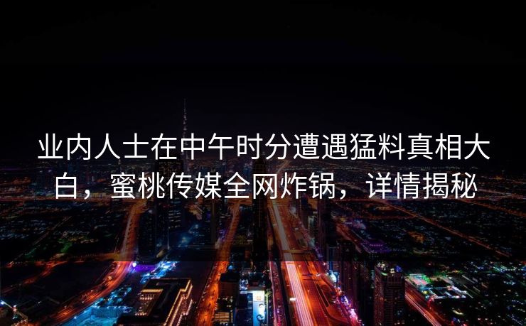 业内人士在中午时分遭遇猛料真相大白，蜜桃传媒全网炸锅，详情揭秘