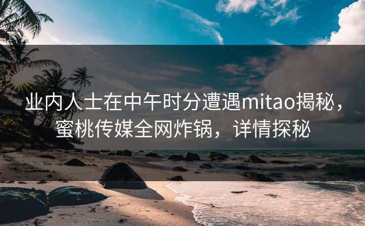 业内人士在中午时分遭遇mitao揭秘，蜜桃传媒全网炸锅，详情探秘